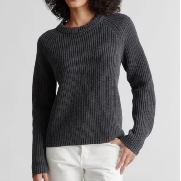 Quince Sweaters - Quince Organic Cotton Gray Sweater Chunky Fisherman Crew Rib Ribbed Knit Size M
